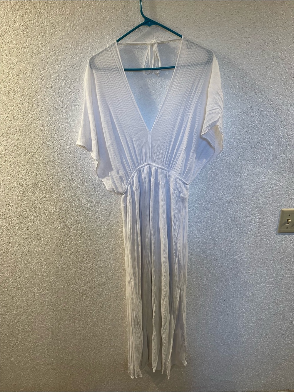 Hailey Lyn Maxi Dress White Side Slits V-neck Batwing Boho Coastal